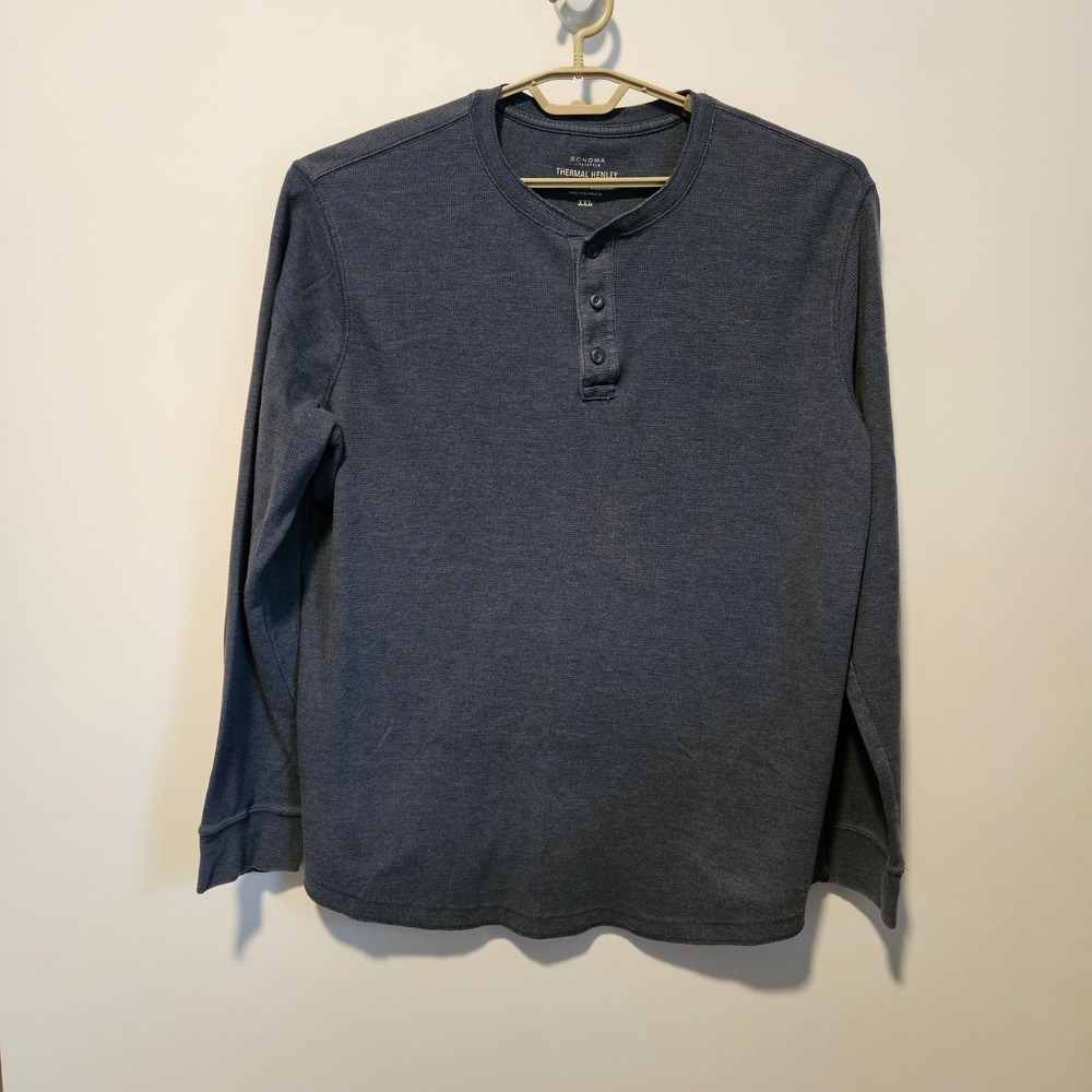 Thermal Henley Waffle Knit Shirt Blue XXL Long Sleeve Layering Outdoors Hiking